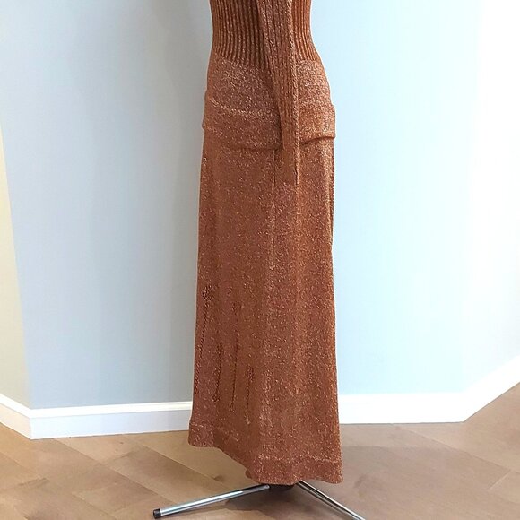 Vintage 70's Wenjilli Metallic Copper Knitted Dress - Size S - Picture 5 of 9